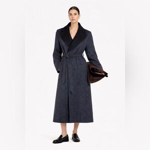 CO Collection Knit Wool Two Tone Shawl Collar Wrap Coat